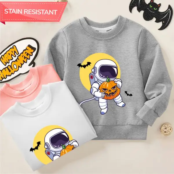 【12M-9Y】Boy Cotton Stain Resistant Halloween Astronaut Print Long Sleeve Sweatshirt - Popopieshop.com 