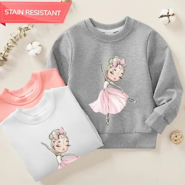 【12M-9Y】Girl Cotton Stain Resistant Ballerina Girl Print Long Sleeve Sweatshirt - 7206 - Popopieshop.com 