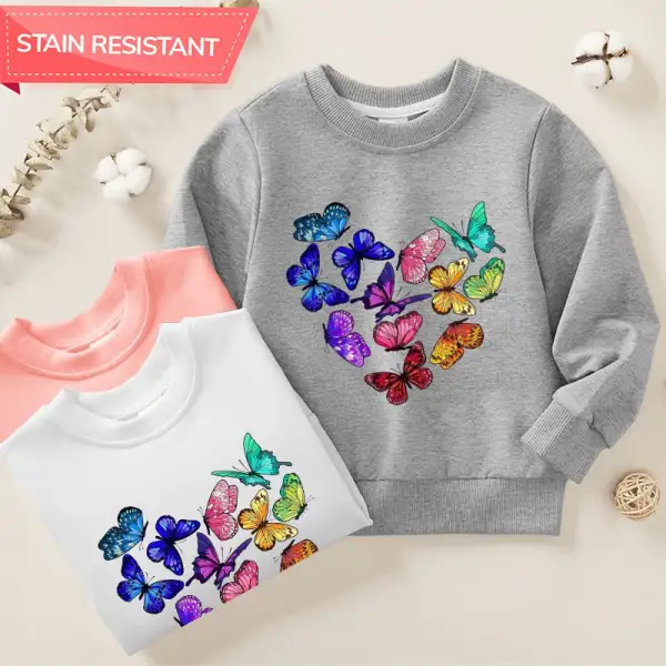 【12M-9Y】Girl Cotton Stain Resistant Colorful Butterfly Print Long Sleeve Sweatshirt - Popopieshop.com 