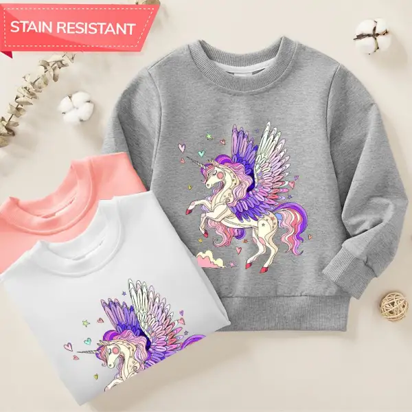 【12M-9Y】Girl Cotton Stain Resistant Colorful Unicorn Print Long Sleeve Sweatshirt - Popopieshop.com 
