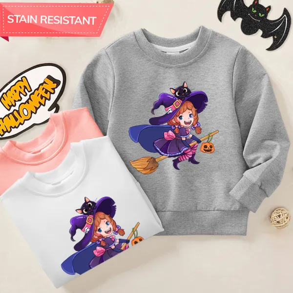 【12M-9Y】Girls Cotton Stain Resistant Halloween Print Long Sleeve Sweatshirt - Popopieshop.com 