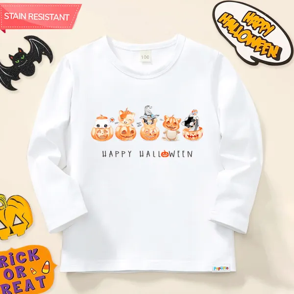 【12M-9Y】Unisex Kids Cotton Stain Resistant Halloween Print Long Sleeve Tee - Popopieshop.com 