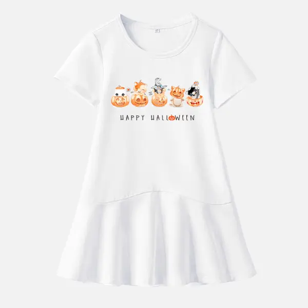 【18M-9Y】Girl Stain Resistant Cotton Halloween Print Short-sleeved Dress Only $19.99 - Popopieshop.com 