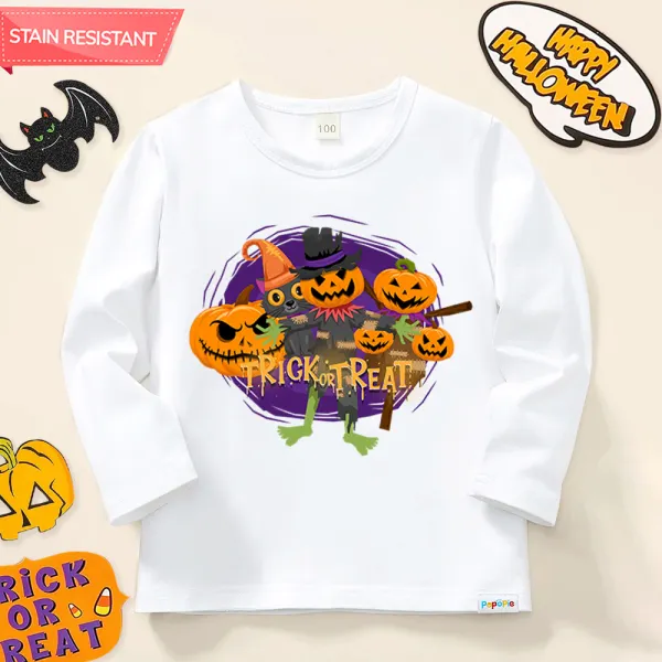 【12M-9Y】Unisex Kids Cotton Stain Resistant Halloween Print Long Sleeve Tee - Popopieshop.com 