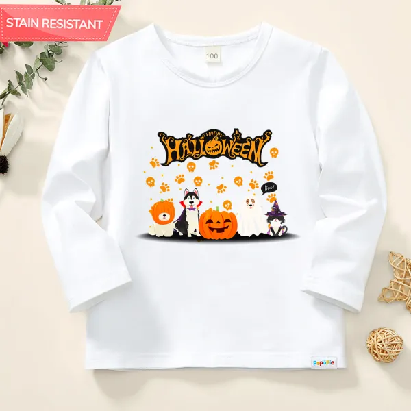 【12M-9Y】Toddler Kid Halloween Letter And Cartoon Print Cotton Stain Resistant Long Sleeve T-shirt - Popopieshop.com 
