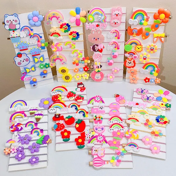 15-Piece Girls Cute Flowers And Cartoon Pattern Hair Accessories Set - Popopieshop.com 