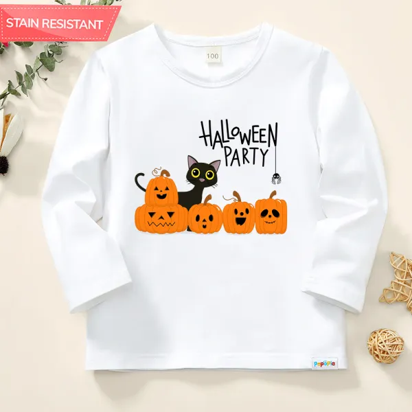 【12M-9Y】Toddler Kid Halloween Letter And Pumpkin Monster Print Cotton Stain Resistant Long Sleeve T-shirt - Popopieshop.com 