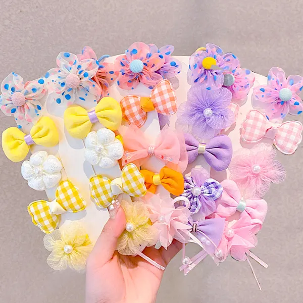 10-Piece Girls Sweet Flower And Bow Hairpin Set - Popopieshop.com 