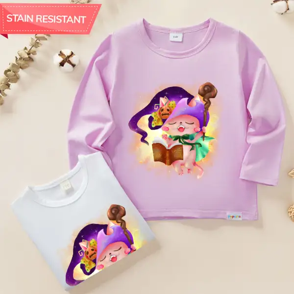【12M-9Y】Girl Cute Halloween Print Cotton Stain Resistant Long Sleeve T-shirt - Popopieshop.com 