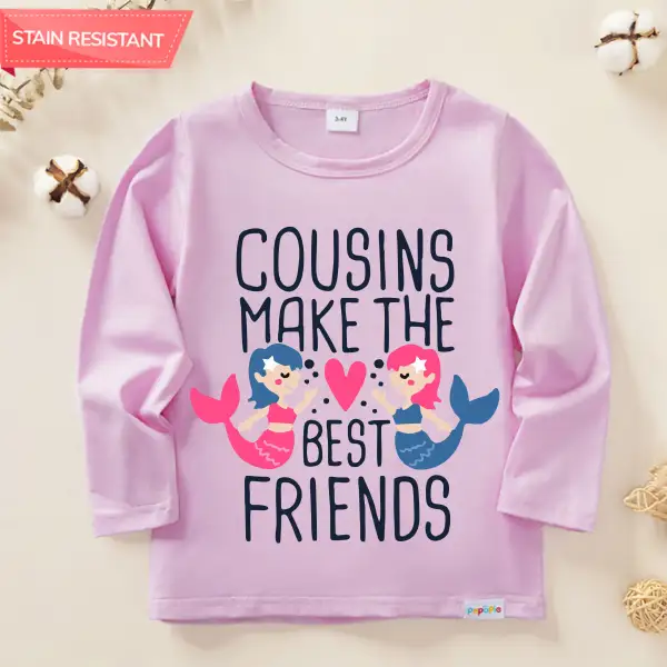 【12M-9Y】Girl Cute Letter Mermaid Print Cotton Stain Resistant Long Sleeve T-shirt - Popopieshop.com 