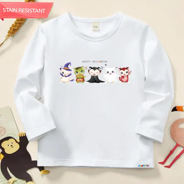 【12M-9Y】Unisex Kids Cotton Stain Resistant Halloween Cartoon Print Long Sleeve Tee - Popopieshop.com 