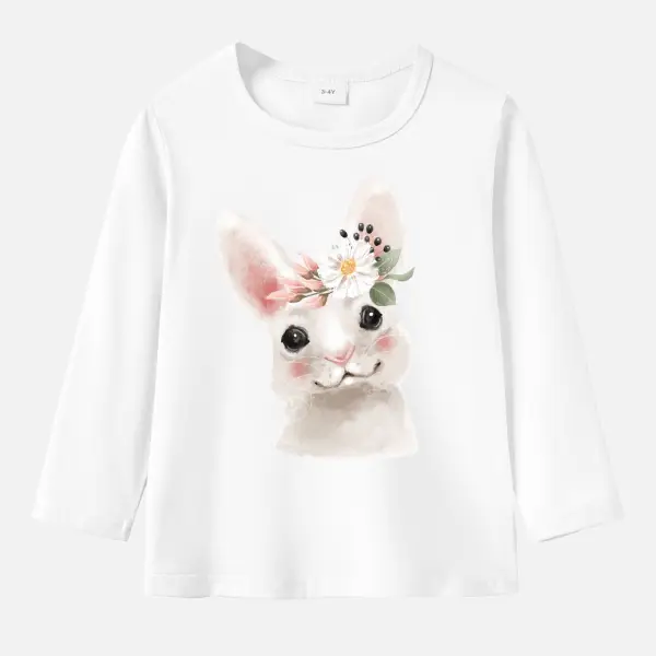 【12M-9Y】Girls Cotton Stain Resistant Bunny Pattern Long Sleeve Tee - 7184 - Popopieshop.com 
