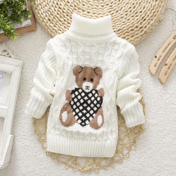 【18M-8Y】Kids Bear Pattern High Neckline Sweater - 3107 - Popopieshop.com 