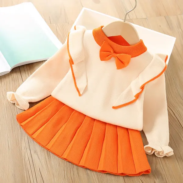【18M-7Y】2-piece Girls Fashion Bow Sweater And Skirt Set - 3495 - Popopieshop.com 