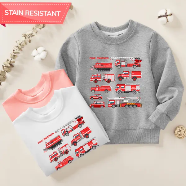 【12M-9Y】Boys Fashion Fire Truck Fleet Print Cotton Stain Resistant Long Sleeve Sweatshirt - Popopieshop.com 