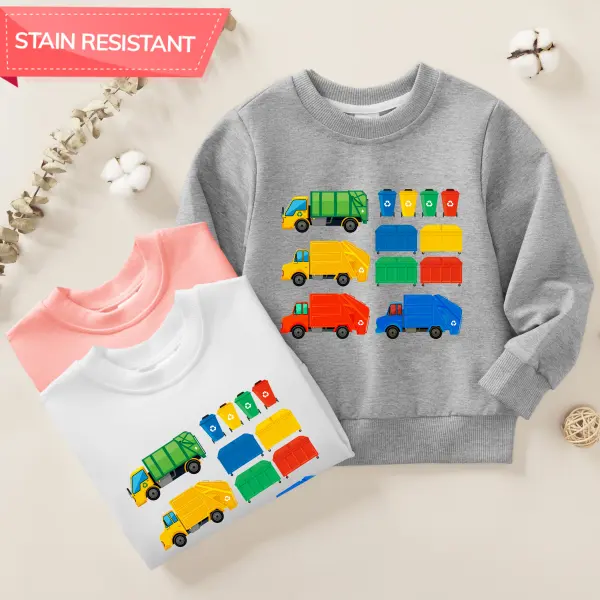 【12M-9Y】Boys Garbage Truck Print Cotton Stain Resistant Long Sleeve Sweatshirt - Popopieshop.com 