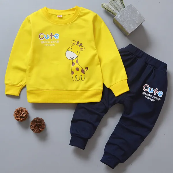 【9M-4Y】2-piece Unisex Kids Giraffe Print Long-sleeved Sweatshirt And Pants Set - Popopieshop.com 