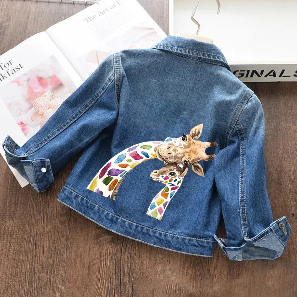 【18M-11Y】Kids Fashion Giraffe Print Blue Denim Jacket - Popopieshop.com 