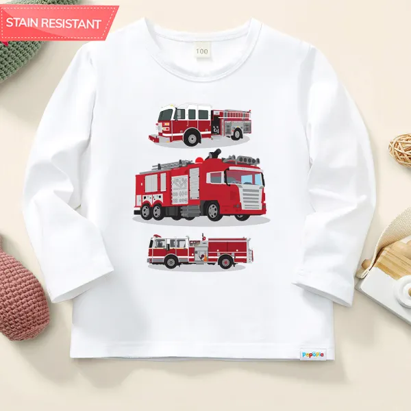 【12M-9Y】Boys Fire Engines Print Cotton Stain Resistant Long Sleeve T-shirt - Popopieshop.com 