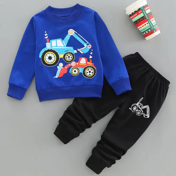 【18M-7Y】2-piece Boys Casual Digger And Shovel Print Round Neck Long Sleeve Sweatshirt And Pants Set - Popopieshop.com 