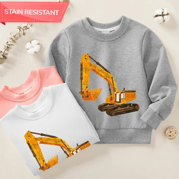 【12M-9Y】Boy Excavator Print Cotton Stain Resistant Long Sleeve Sweatshirt - Popopieshop.com 
