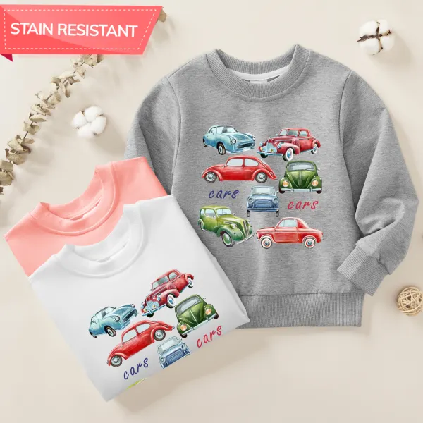 【12M-9Y】Boys Car Print Cotton Stain Resistant Long Sleeve Sweatshirt - Popopieshop.com 