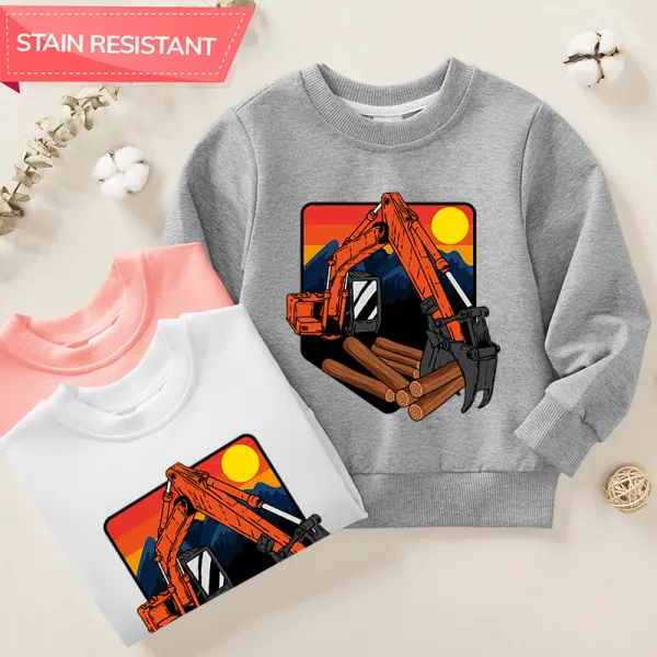 【12M-9Y】Boys Excavator Print Cotton Stain Resistant Long Sleeve Sweatshirt - Popopieshop.com 
