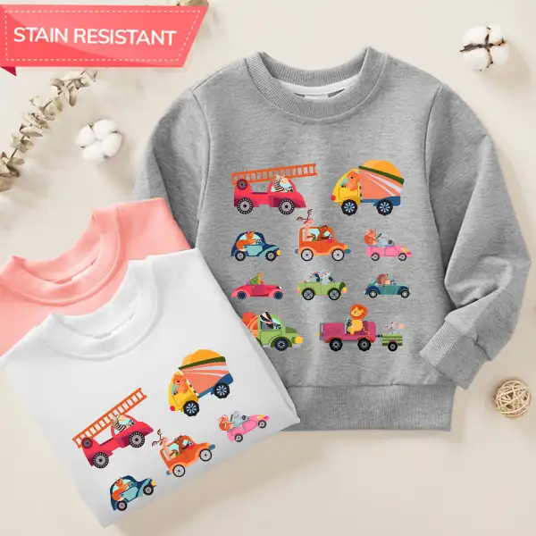 【12M-9Y】Boy Cotton Stain Resistant Cartoon Car Print Long Sleeve Sweatshirt - Popopieshop.com 