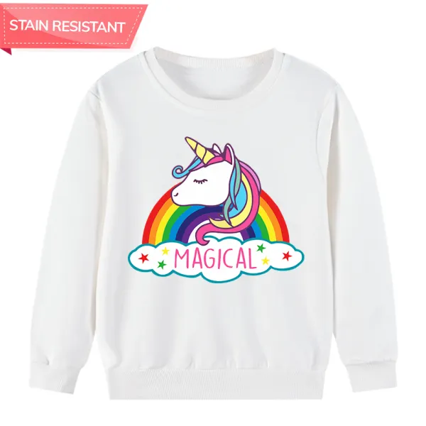 【12M-9Y】Girl Cotton Stain Resistant Unicorn Print Long Sleeve Sweatshirt - 7222 Only $20.99 - Popopieshop.com 