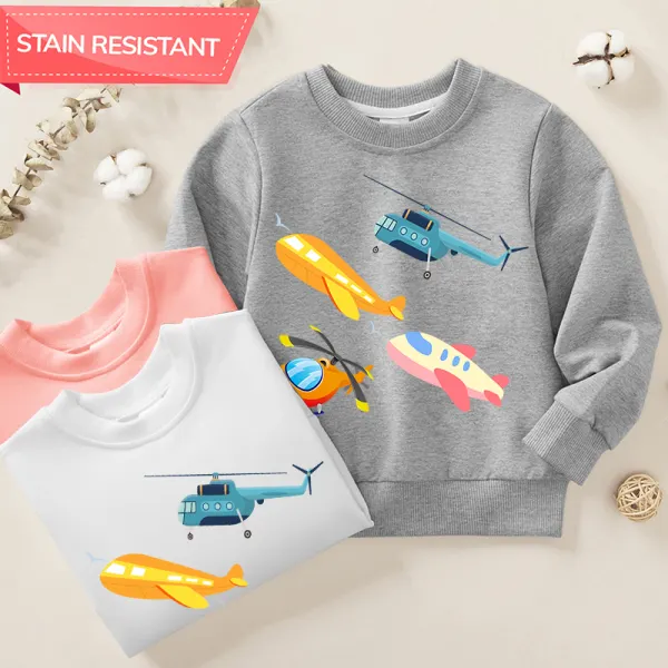 【12M-9Y】Boy Cotton Stain Resistant Airplane Print Long Sleeve Sweatshirt - Popopieshop.com 