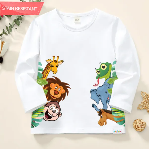 【12M-9Y】Kids Casual Cartoon Animals Print Cotton Stain Resistant Long Sleeve T-shirt - Popopieshop.com 