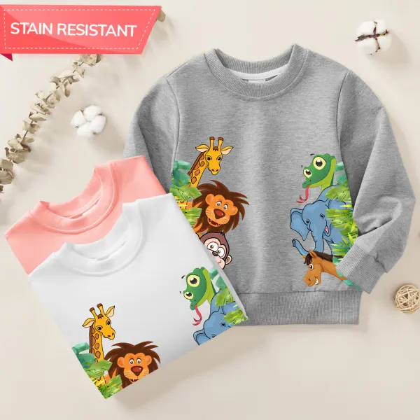【12M-9Y】Kids Casual Cartoon Animals Print Cotton Stain Resistant Long Sleeve Sweatshirt - Popopieshop.com 
