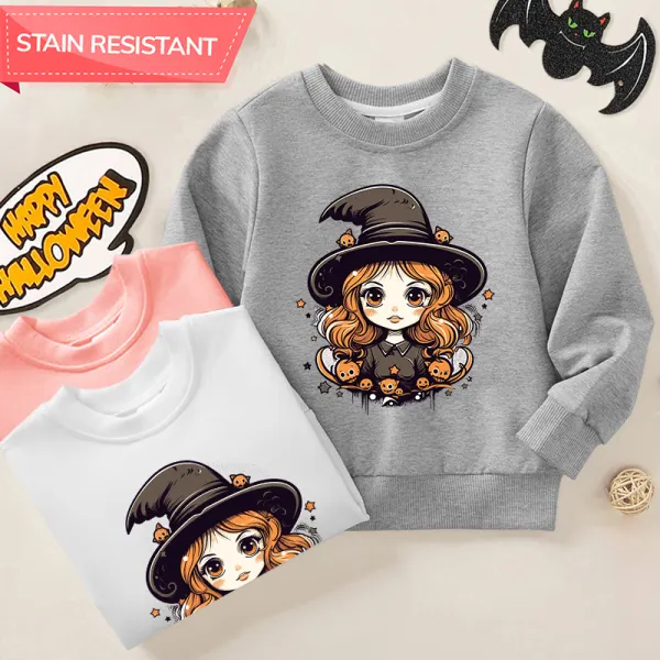 【12M-9Y】Girls Cotton Stain Resistant Halloween Print Long Sleeve Sweatshirt - Popopieshop.com 