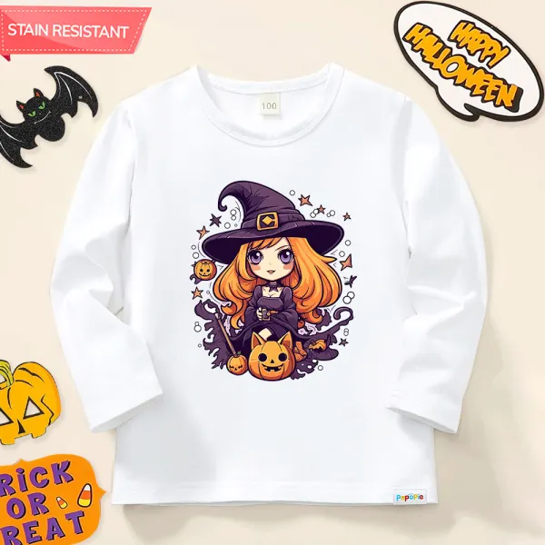 【12M-9Y】Girls Cotton Stain Resistant Halloween Print Long Sleeve Tee - Popopieshop.com 