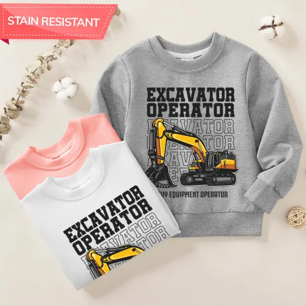 【12M-9Y】Boys Cotton Stain Resistant Excavator Print Long Sleeve Sweatshirt - Popopieshop.com 