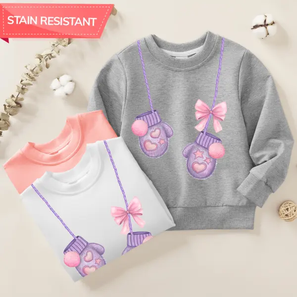 【12M-9Y】Girl Bow Gloves Print Cotton Stain Resistant Long Sleeve Sweatshirt - Popopieshop.com 