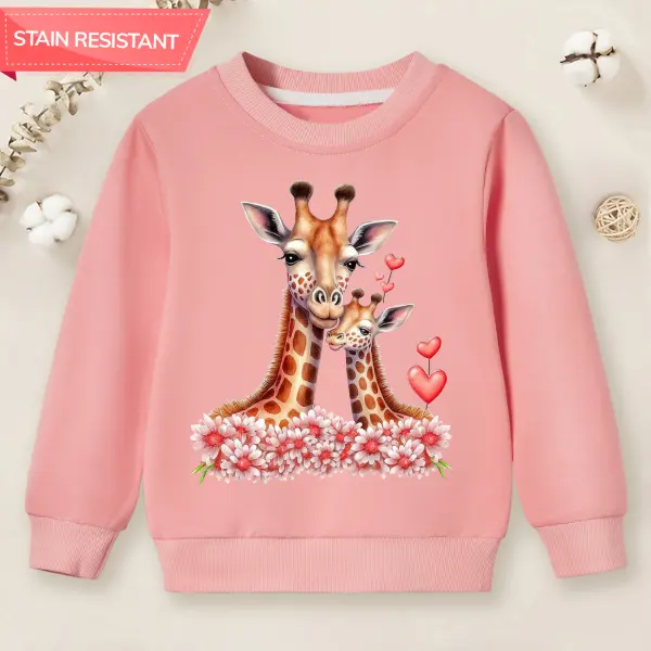 【12M-9Y】Girl Giraffe And Flower Print Cotton Stain Resistant Long Sleeve Sweatshirt - Popopieshop.com 