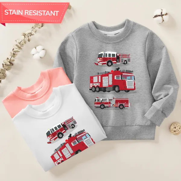 【12M-9Y】Boys Fashion Fire Truck Print Cotton Stain Resistant Long Sleeve Sweatshirt - Popopieshop.com 