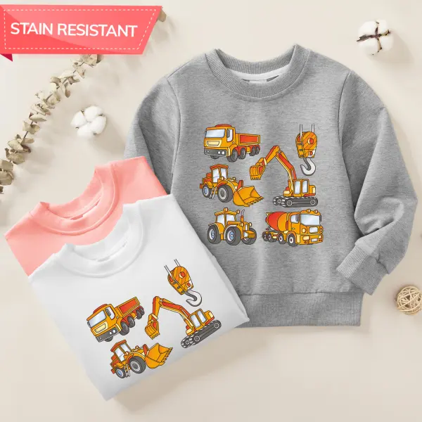 【12M-9Y】Boy Excavator And Engineering Vehicle Print Cotton Stain Resistant Long Sleeve Sweatshirt - Popopieshop.com 