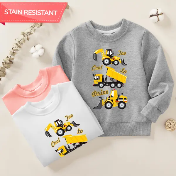【12M-9Y】Boy Excavator And Engineering Vehicle Print Cotton Stain Resistant Long Sleeve Sweatshirt - Popopieshop.com 
