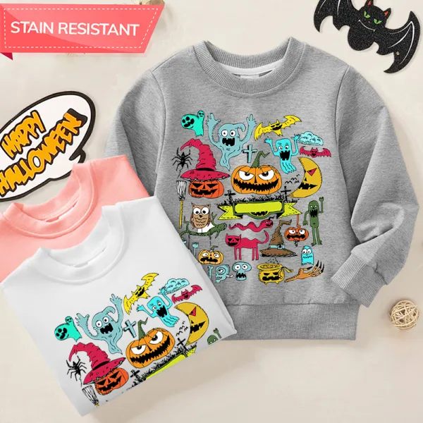 【12M-9Y】Unisex Kids Cotton Stain Resistant Halloween Print Long Sleeve Sweatshirt - Popopieshop.com 