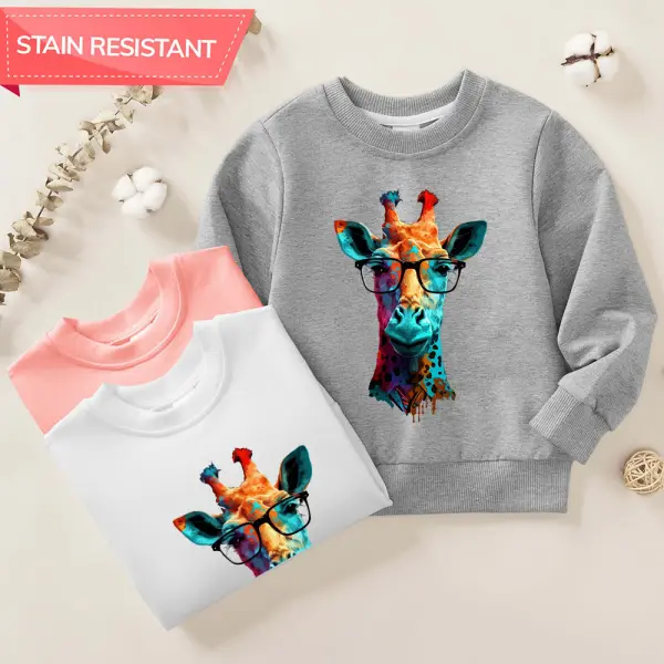 【12M-9Y】Unisex Kids Cotton Stain Resistant Giraffe Print Long Sleeve Sweatshirt - Popopieshop.com 