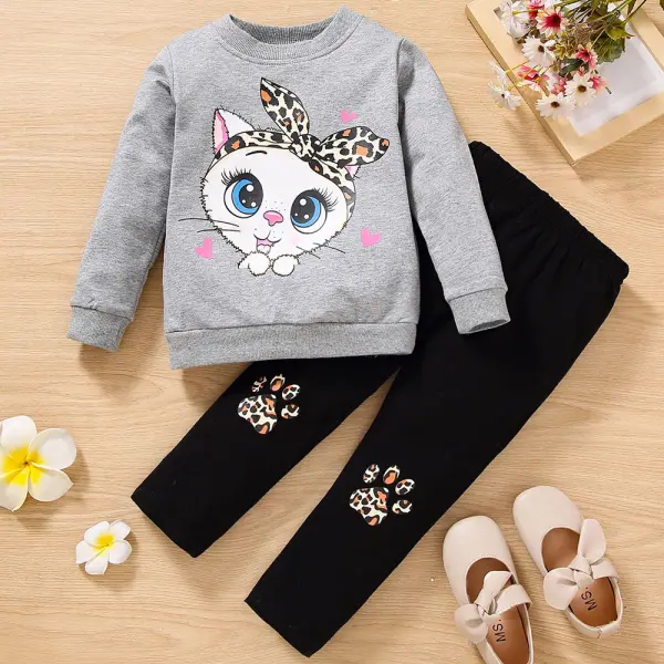 【18M-6Y】2-piece Girl Cartoon Print Long Sleeve Sweatshirt And Pants Set Only $6.99 - Popopieshop.com 