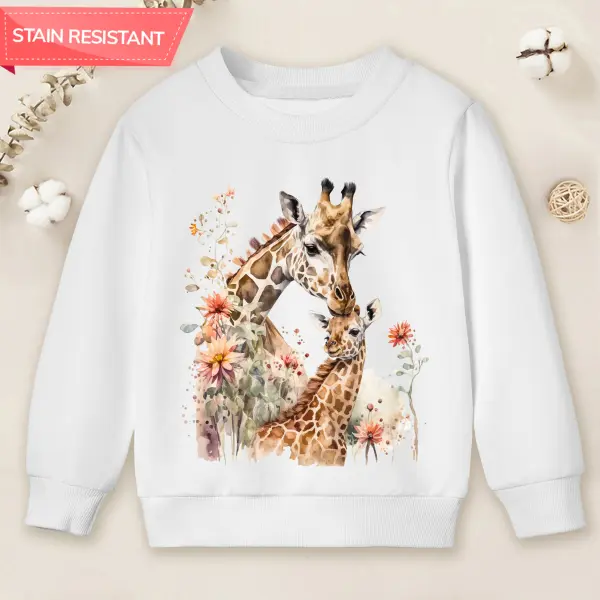 【12M-9Y】Girl Giraffe And Flowers Print Cotton Stain Resistant Long Sleeve Sweatshirt - Popopieshop.com 