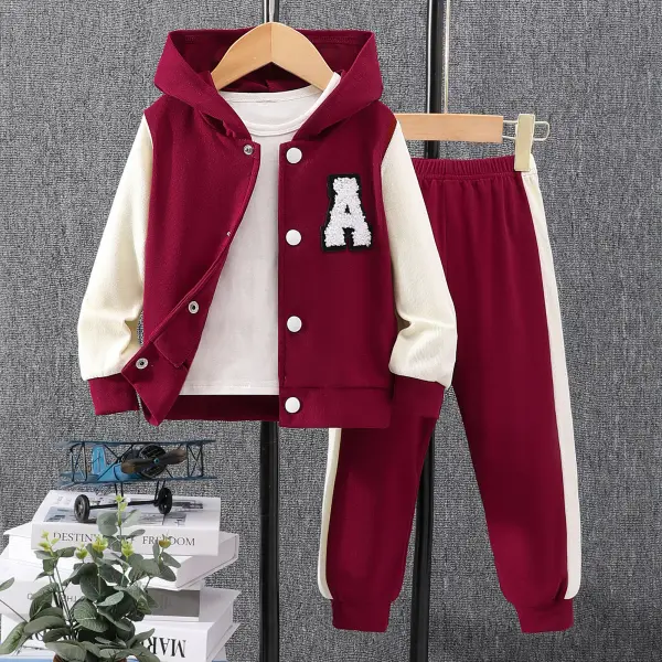【18M-8Y】2-piece Unisex Letter Embroidered Colorblock Hooded Sports Coat And Pants Set - 34442 - Popopieshop.com 