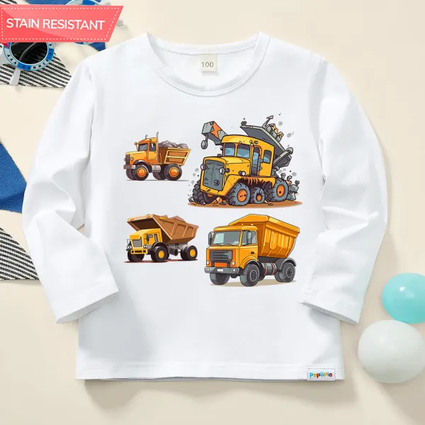 【12M-9Y】Boy Cotton Stain Resistant Engineering Car Print Long Sleeve Tee - Popopieshop.com 