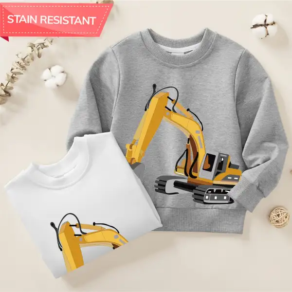 【12M-9Y】Boy Cotton Stain Resistant Excavator Print Long Sleeve Sweatshirt - 7221 - Popopieshop.com 