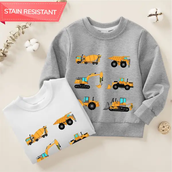 【12M-9Y】Boy Cotton Stain Resistant Excavator Print Long Sleeve Sweatshirt - Popopieshop.com 