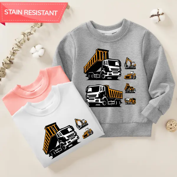 【12M-9Y】Boys Dump Truck Print Cotton Stain Resistant Long Sleeve Sweatshirt - Popopieshop.com 