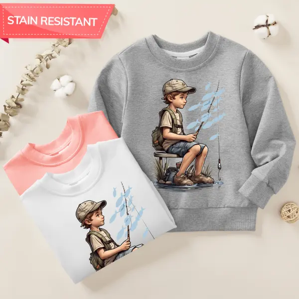 【12M-9Y】Boys Cartoon Fisherman Print Cotton Stain Resistant Long Sleeve Sweatshirt - Popopieshop.com 